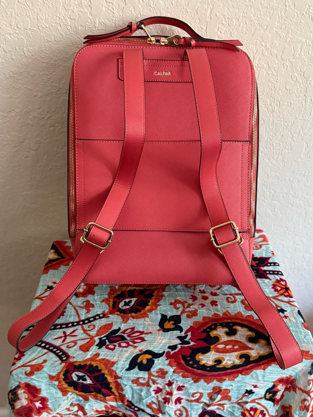 CALPAK Kaya 15" Laptop Backpack Cranberry Red Faux Leather Travel Work Bag - Picture 3 of 15